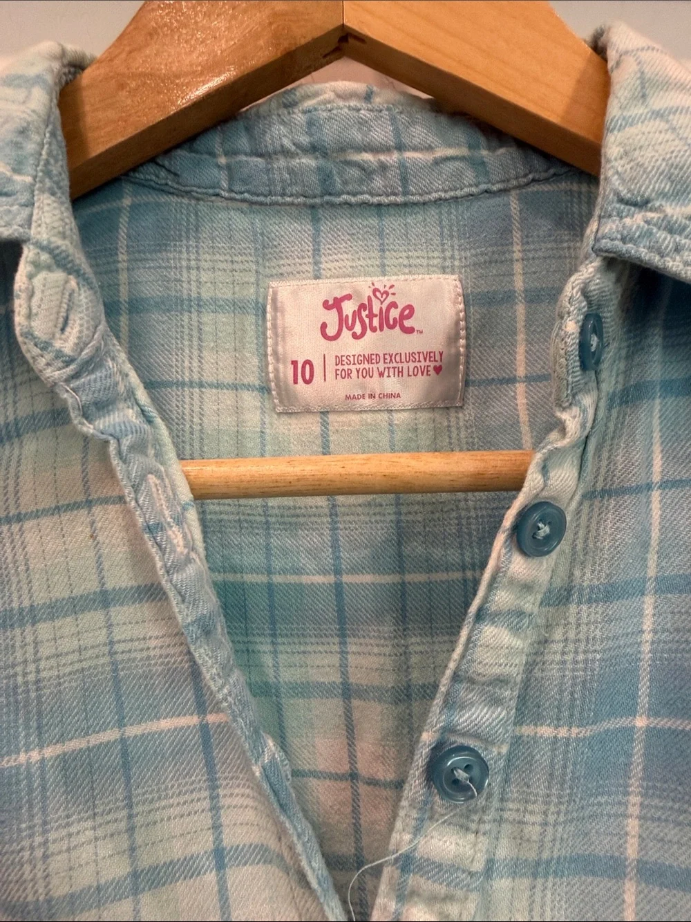 Justice Blue Mint Ombre Plaid Sleeveless Button-Front Shirt